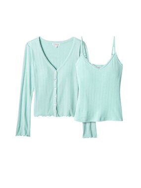 P.J. Salvage Pointelle Essentials Solid Mint 2-piece Cardigan Set NWT - Size M